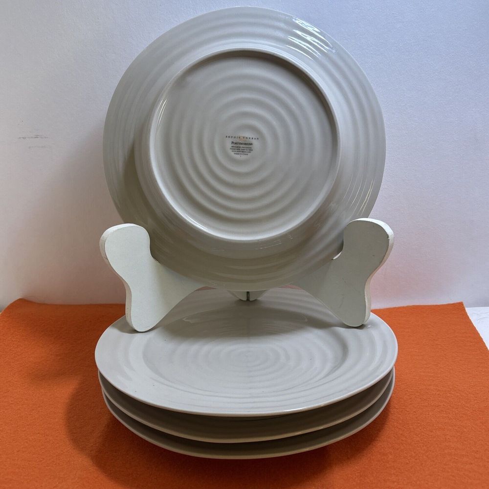 4 Sophie Conran Portmeirion Biscuit Beige Salad Plates Set Of 4 Swirl Design - Picture 5 of 9